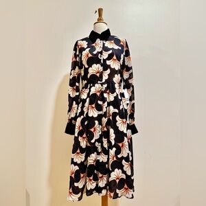 NWT Unique Vintage Art Nouveau Floral Midi Dress - Semi-Sheer Black & Ivory M